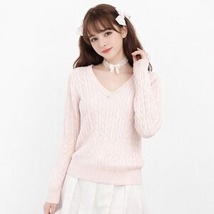 womens cable knit Sweater fisherman Pink M Preppy Eddie Bauer soft Girl Coquette